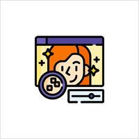 A woman is looking at a computer screen with a mouse vector