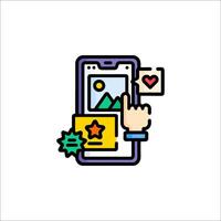 A hand holding a phone with a camera and a camera vector
