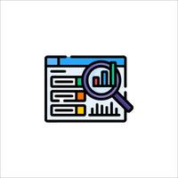 A magnifying glass icon with a bar chart vector