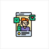 A man is looking at a phone screen with a heart vector
