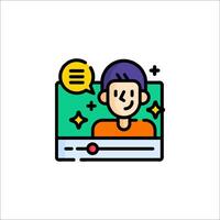 A man with a computer and a speech bubble icon vector