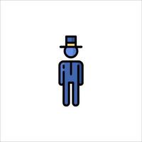 A man in a top hat and suit is shown in a line icon vector