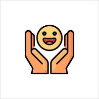 A smiley face icon with hands holding it up vector