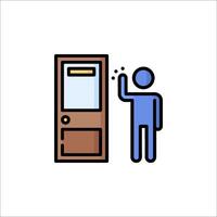 A man is standing in front of a door with a sign on it vector