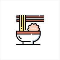 A bowl of noodles with chopsticks on top vector