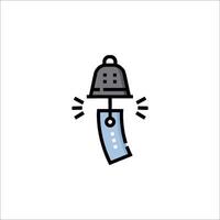 A bell with a tag on it is shown in a line drawing vector