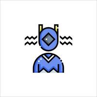 A blue and white icon of a man with a sword vector