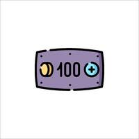 A purple button with the word 100 on it vector