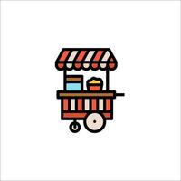 A food cart icon with a red and white striped awning vector