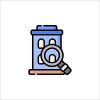 A magnifying glass icon with a building vector
