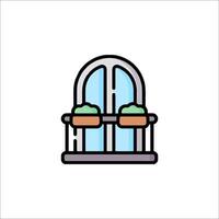 A window with a balcony and plants on it vector
