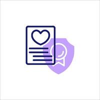 A purple icon with a heart and a shield vector