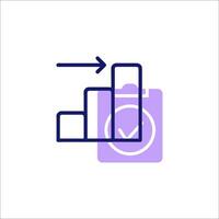 A purple icon with a clock and a check mark vector