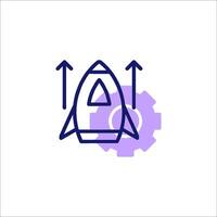 A purple line icon of a rocket with arrows pointing up vector