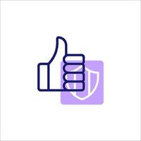 A thumbs up icon with a shield and a thumb up vector