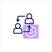 A person is holding a gear wheel and a person is standing next to it vector