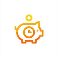 Piggy bank icon with a clock on it vector