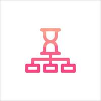 A pink and orange icon of a tower with a clock vector