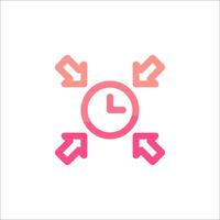 A pink and red clock icon with arrows pointing to it vector