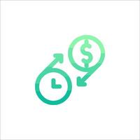 A green and blue icon of a clock and dollar sign vector