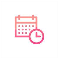 A pink calendar and clock icon on a white background vector