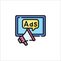 Ads icon with a megaphone and a computer screen vector
