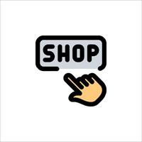 A hand pointing at a button with the word shop vector