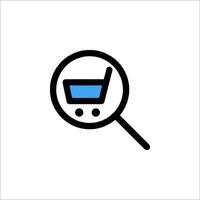 A magnifying glass icon with a shopping cart vector