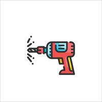A drill icon with a drill and a hammer vector