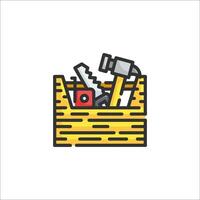 A wooden box with tools inside it vector