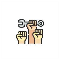 A group of hands holding a wrench icon vector