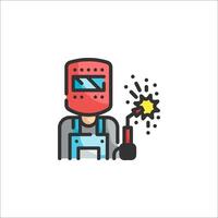 Welder with a torch and a star icon vector