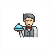 A waiter holding a tray with a dish on it vector