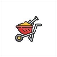 A wheelbarrow with a shovel and a bucket of sand vector