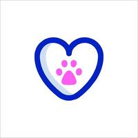 A heart shaped paw print in the middle of a blue background vector