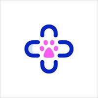 A blue and pink cross with a paw on it vector