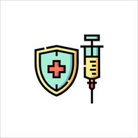 A syringe and shield with a cross on it vector