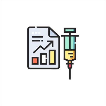 un jeringuilla y un papel con un grafico en eso vector