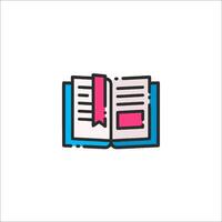 An open book icon with a pink ribbon vector