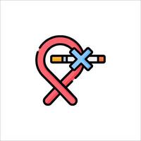 A cigarette and a cross are shown in a line icon vector