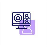 A computer screen with a person on it and a person on the other side vector