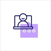 A person sitting on a computer with a smile on their face vector