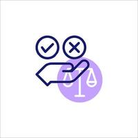 A hand holding a scale and a check mark vector