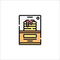 A stack of pancakes in a box with a sign on it vector