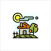 A house and tree on a hill with a sun in the sky vector