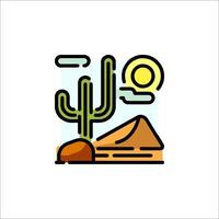 A desert landscape with a cactus and a mountain vector