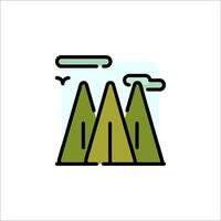 A mountain landscape icon with trees and clouds vector