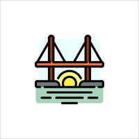A bridge over water with a sun in the background vector