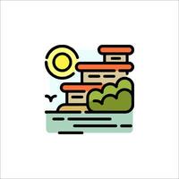 A house on the beach with a sun in the background vector