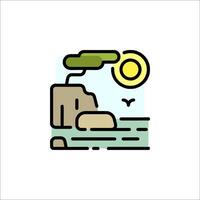 A beach with rocks and a tree in the background vector